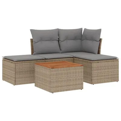 Produktbild von 5-tlg. Garten-Sofagarnitur mit Kissen Beige Poly Rattan