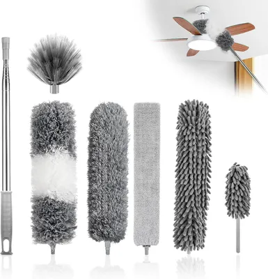 Produktbild von Staubwedel Set 7-teilig, teleskopisch bis 250 cm, Mikrofaser und Chenille, für Decke