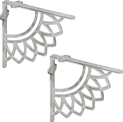 Produktbild von Relaxdays Regalträger, 2er Set, Gusseisen, Mandala-Motiv, antikes Design, Winkel für Regalbretter, Regalhalter, weiß