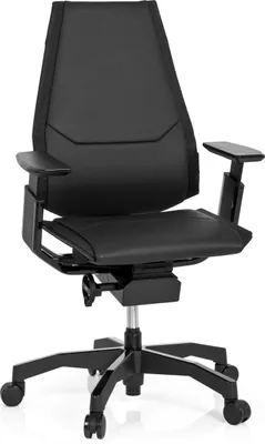 Produktbild von hjh OFFICE High End Bürostuhl GENIDIA BLACK Ergonomischer Schreibtischstuhl mit Armlehnen Leder Schwarz Drehstuhl für Büro, Zuhause