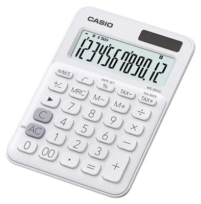 Image de Casio® MS-20UC-WE Calculatrice de bureau solaire/à piles, 12 chiffres, écran LCD, blanc