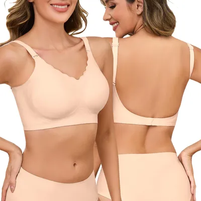 Obrázek produktu pro Podprsenka bez zad, bezešvá, bez ramínek, push-up, bez kostic, tělová barva, XL, pohodlná