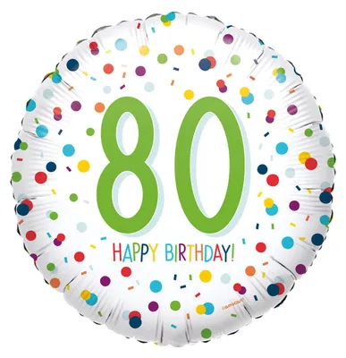 Obrázek produktu pro AMSCAN 4201801 Happy Birthday 80 fóliový balónek - Ø 43 cm, bílý, konfety
