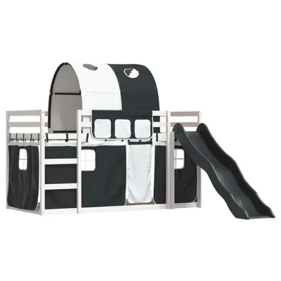 Produktbild von Maison Exclusive - Etagenbett mit Rutsche und Gardinen Weiß und Schwarz 90x200 cm