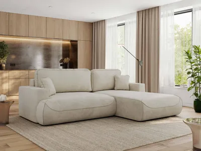 Produktbild von MKS MEBLE Ecksofa OVO mit Schlaffunktion und Bettkasten, Beige Velvet, L-form Couch, 4-Sitzer Ecksofa, 271x195x95 cm - Rechts Seite