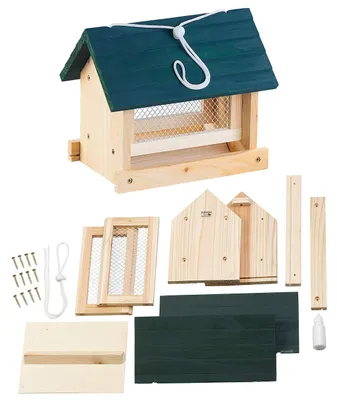 Produktbild von Royal Gardineer Vogelhaus Bausatz: Vogel-Futterhaus-Bausatz, mit Silo, Echtholz, zum Aufhängen, 11-teilig (Futterhäuschen, Vogelfutterhaus, groß)