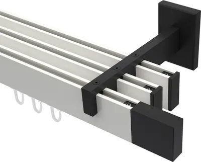 Produktbild von Interdeco Innenlaufstange / Gardinenstange mit Innenlauf Weiß / Schwarz, Typ Smartline Lox (Quader), 14x35 mm 3-läufig, 220 cm