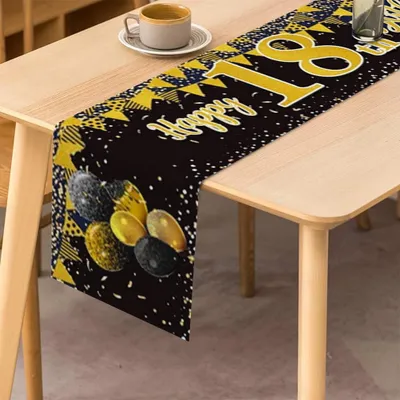 Tischläufer 18. Geburtstag, schwarz-gold, 183x33 cm