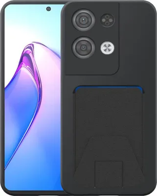 Image de Adaptée à la coque du téléphone Oppo Reno 8 Pro avec porte-cartes en cuir ajustable - Coque arrière flexible en silicone TPU avec porte-cartes en cuir ajustable - Noir - Smartphonics