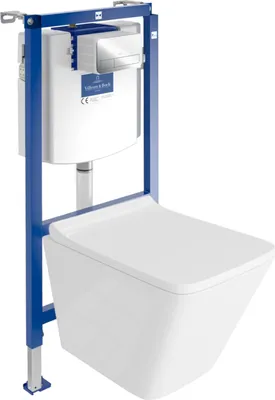 Produktbild von DOMINO | Villeroy&Boch ViConnect H112 Vorwandelement Unterputz WC mit Bedienplatte + Wand Hänge Tiefspül WC Lago Weiß Spülrandlos | WC Komplett sett |