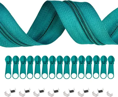 6m Endlos-Reißverschluss 5mm mit 15 Zippern und 15 Endstücke blau grün grünblau
