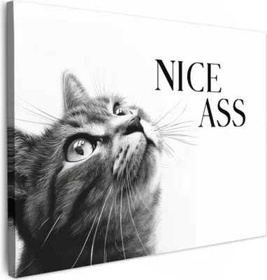 Produktbild von MuchoWow® - Leinwandbilder - Katzen - Netter Arsch - Zitat - Schwarz und weiß - Sprichwörter, Wandbild, Wanddeko Bilder Wohnzimmer, 70x50 cm