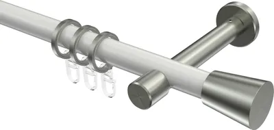 Produktbild von Interdeco Gardinenstange / Vorhangstange Weiß / Edelstahl-Optik, Typ Prestige Sitra (Konus), 20 mm Ø 1-läufig, 600 cm