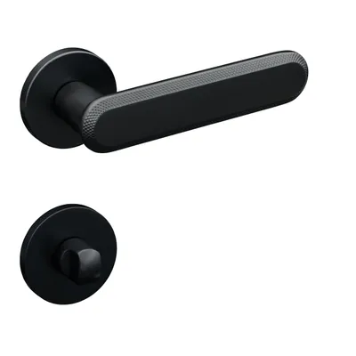 Produktbild von Türgriffe Schwarz Matt Set WC/Bad Türklinken für Innentüren Drückergarnitur für Zimmertür mit runder Rosettengarnitur aus Zink Türbeschlag Gavroche