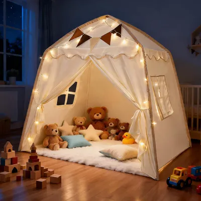 Produktbild von Kinderspielzelt 130x100x130 cm, mit Lichterkette, Tipi