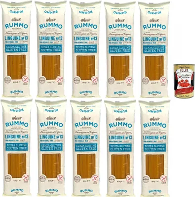 Produktbild von Rummo Pasta Nudeln Glutenfreie Linguine, Bronze Gezeichnete gluteinfrei, perfekt für Menschen mit Zöliakie oder Glutenunverträglichkeit, 10x 400 g + Italian Gourmet polpa 400g