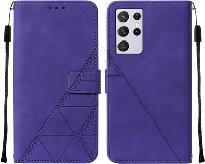 Produktbild von Galaxy S21 Ultra 5G Hülle, Schlank Prägung Flip Leder Kartenfächer Schutzhülle mit Ständer für Samsung Galaxy S21 Ultra 5G Lila