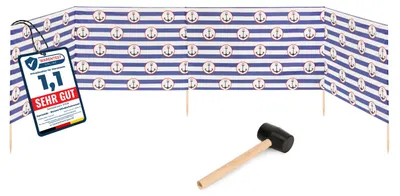 Produktbild von Garronda Strand Windschutz Sichtschutz 5m lang plus Gummihammer GAEX001 (Streifen/Anker-2, 5 m)