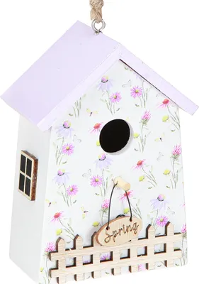 Produktbild von Frühlingsdeko Deko Vogelhaus Flieder Weiß H11cm Set 3, 3 Stück