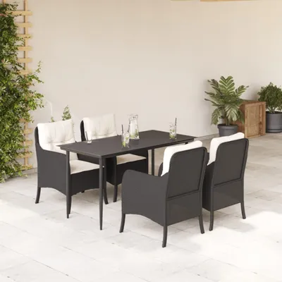 Produktbild von The Living Store 5-tlg. Garten-Essgruppe mit Kissen Schwarz Poly Rattan