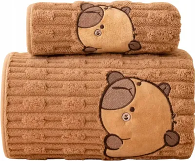 Obrázek produktu pro Sada 2 koupelových ručníků pro děti – kapybara – 70 × 140 cm + 35 × 75 cm – osuška a ručník na ruce a obličej
