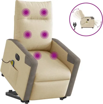 Image de Fauteuil inclinable de massage électrique Crème Tissu