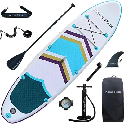 Image de Planche de stand-up paddle gonflable, dimensions 335x83x15 cm, couleur violet/jaune/vert, kit complet