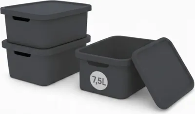 Produktbild von Plastard Boxen 7,5 L, 3er-Set, stapelbar, BPA-frei, Anthrazit, mit Deckel