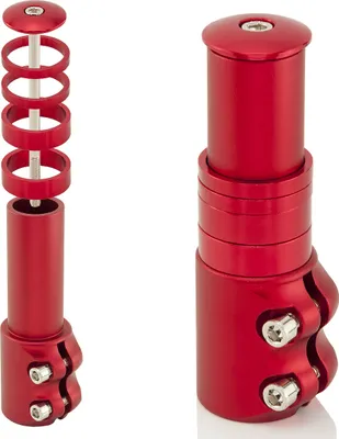 Produktbild von MidGard Fahrrad Gabelschaftverlängerung, Ahead Vorbau Adapter für 1 1/8 (Ø 28.6 mm), Lenkererhöhung aus leichter Aluminiumlegierung für MTB Trekking E-Bike Inkl. 4 Spacer Rot
