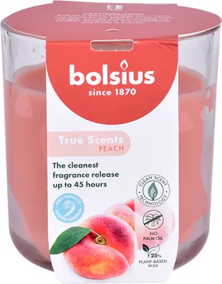 Zdjęcie produktu dla Świeca zapachowa w szkle, brzoskwinia, True Scents, BOLSIUS, 97/85 mm, czas palenia ok. 45 godz
