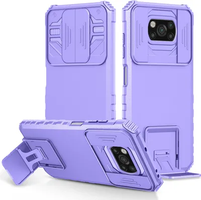 Produktbild von Xiaomi Poco X3 Hülle, Dual Layer Ständer Schutzhülle mit Schiebe Kamera Schutz für Xiaomi Poco X3 NFC / X3 Pro Lila
