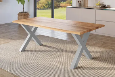 Produktbild von Esstisch Baumkante Holz-Optik Wildeiche 200 x 100 X-Gestell silber JULIUS