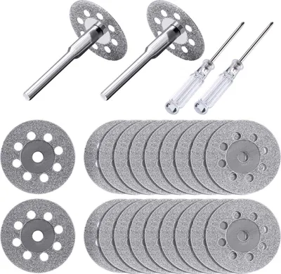 Produktbild von 20 Stücke 22 mm Diamant Trennscheibe mit 4 Stück 3 mm Dorn und 2 Stück Kreuz Kristall Schraubendreher für Dremel Präzisionswerkzeuge