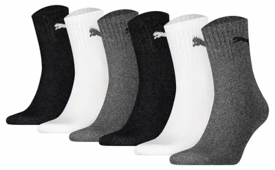 Produktbild von PUMA Uni Sportsocken, 6 Paar - Short Crew Socks, Tennissocken, einfarbig Schwarz/Weiß/Grau 35-38