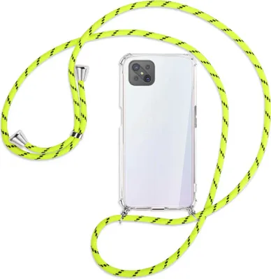 Produktbild von Handykette Backcover-Schutzhülle mit Band (Metall silberfarben) für Oppo A92S / Reno4 Z 5G - neongelb