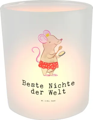Produktbild von Mr. & Mrs. Panda Kerzenhalter Maus Beste Nichte der Welt - Transparent - Geschenk, Teelichthalter Glas, Taufe, Windlicht aus, Patentante, Onkel, Kerzenglas, Patenkind