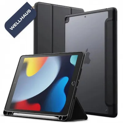 Image de Coque WELLHAUS pour iPad 10,2 pouces (7e, 8e et 9e génération), noire, avec support pour Apple Pencil