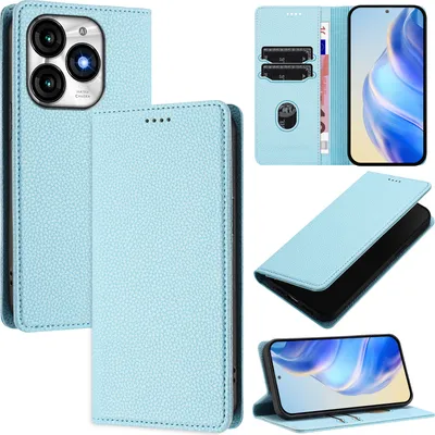 Produktbild von Litchi Leder Handyhülle für itel A70 Wallet Kartenfächer Standfunktion Hülle Hellblau