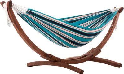 Produktbild von Doppelte Sunbrella-Hängematte Mit Massivem Kiefernholzständer (260 Cm) – Surfside