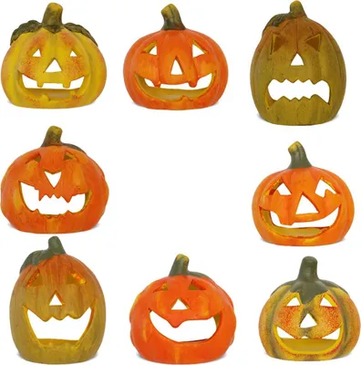 Produktbild von Jack O Lantern Kürbis LED Windlichter 8er Set als Halloween-Deko