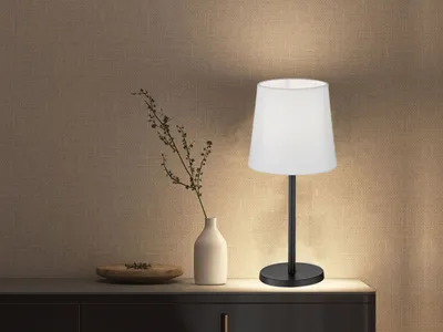 Produktbild von Tischlampe - Schwarz - Weiß - Metall - Stoff - H 30 cm