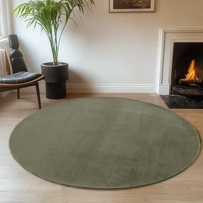 Zdjęcie produktu dla Ayyildiz Nowoczesne i designerskie dywany Zielony 120 cm okrągły Zmywalny dywan, krótkie włosie, antypoślizgowy i miękki, nowoczesny, jednolity, do salonu i sypialni
