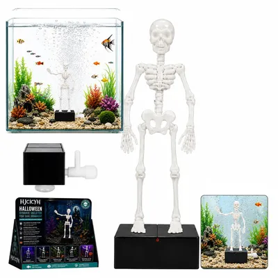 Produktbild von Skelett Aquarium Deko Halloween 21cm, 3D Druck Totenkopf Figur, bewegliche Tanz-Skelett Dekoration für Fischbecken, Party & Zuhause