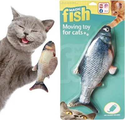 Produktbild von Magic Fish the original - zabawka dla kota, wijąca się rybka, z miętą, USB, pluszowa, 32 cm - z reklamy TV