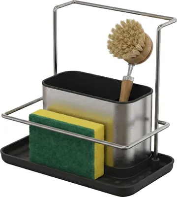 Produktbild von Relaxdays Spülbecken Organizer, mit Abtropfschale & Schwammhalter, HBT: 19x21x12 cm, Spülset Küche, Edelstahl, silber