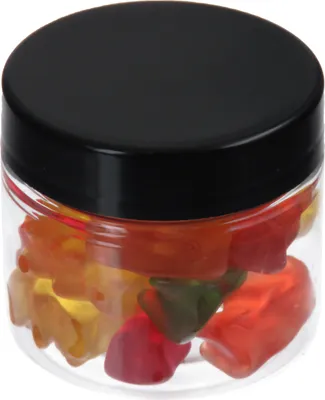 Produktbild von 50 ml PET Tiegel transparent, mit Plastikdeckel schwarz, 20 Stück