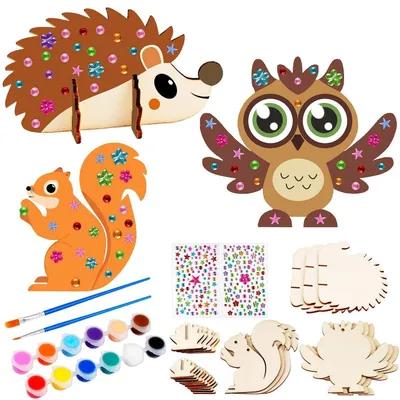 Image de Kit de loisirs créatifs sur le thème de l'automne pour enfants, comprenant 64 pièces : 24 décorations en bois, 8 motifs différents, crayons de couleur aquarelle, autocollants et cordons
