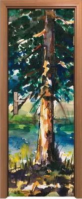 Produktbild von Türposter 70x200 cm Türaufkleber Türtapete Türfolie Klebefolie Landschafts Dorf Baum Wasser