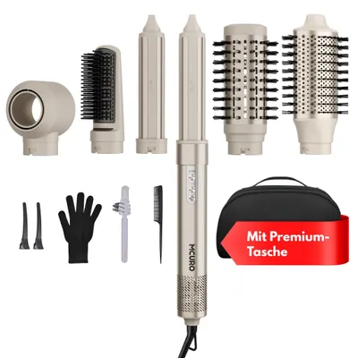 Produktbild von MCURO 6-in-1 Hairstyler mit Lockenstab, Warmluftbürste, Haarglätter & Föhn, 6 Aufsätze inkl. Aufbewahrungstasche für Glätten, Volumen & Locken, Gold