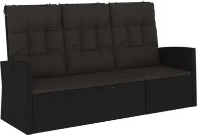 Image de vidaXL Banc de jardin avec fonction chaise longue & coussins Noir 173cm Poly rotin